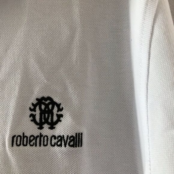 ROBERTO Cavalli polo shirt white with black accent slim fit size XL - Picture 2 of 6